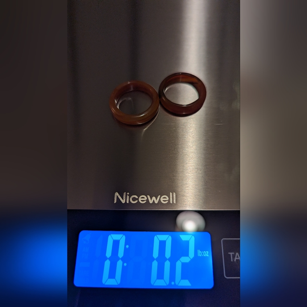 🤎 Set of 2 Banded Agate Warm Caramel Brown Semi-Precious Band Rings ~ 7 1/2 - Picture 14 of 16